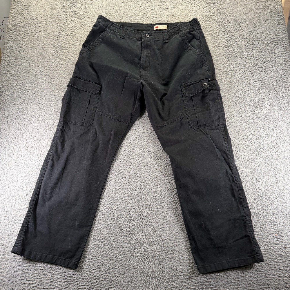 Wrangler Pant Mens 38x30 Black Cotton Cargo Straight Relaxed Workwear Stretch